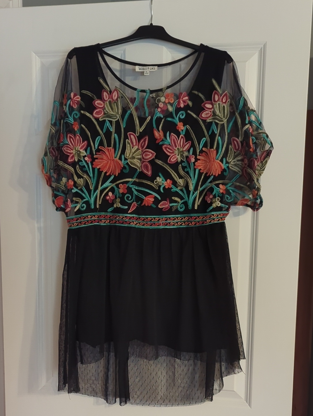FloralBlack Sheer Tunic Top With Tank Liner